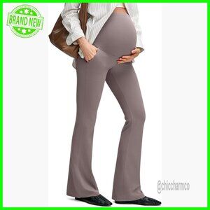 Maternity Flare Leggings with Pockets Over Belly Yoga Pants for Work